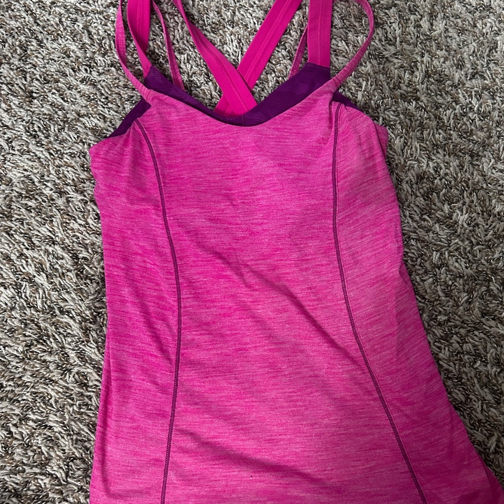 Lululemon Pink Strappy Tank Top with built in bra